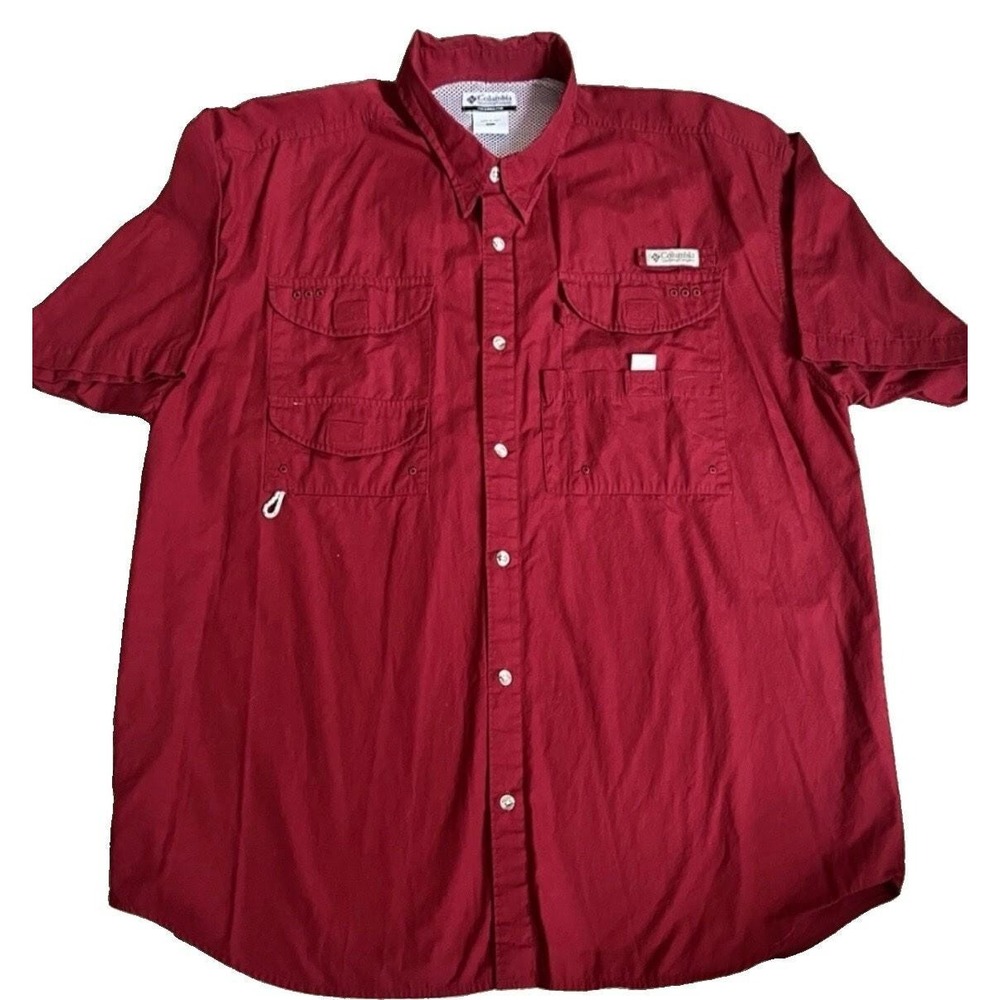Columbia PFG Fishing Shirt Mens XL Red Vented Short Sleeve Button Up Utility